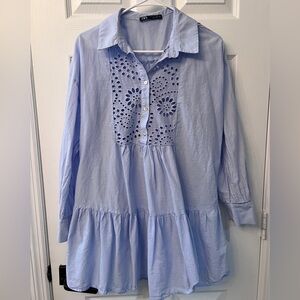 Zara Sky Blue Eyelet Dress